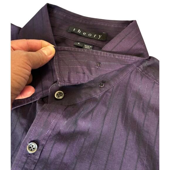 Theory Klaus Mens Shirt Long Sleeve Button Up Vertical Striped Size Large Purple - Picture 5 of 9